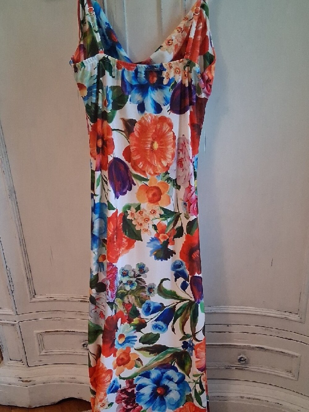 Haute Monde Floral Slip Maxi Dress in White with Orange, Blue, Purple Never Worn - Picture 4 of 6